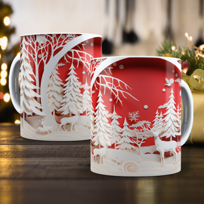 Caneca Natal Vermelho Imagem 3D