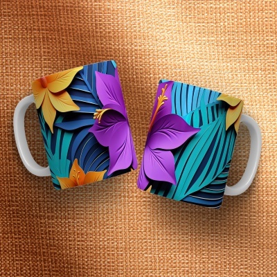 Caneca Floral Imagem  3D
