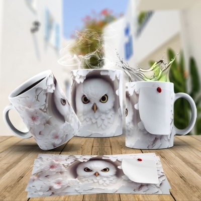 Caneca Coruja Imagem  3D