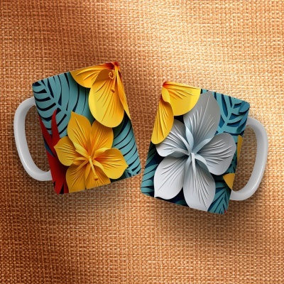 Caneca Floral Imagem  3D
