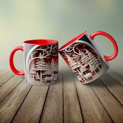 Caneca Natal Vermelho Imagem 3D