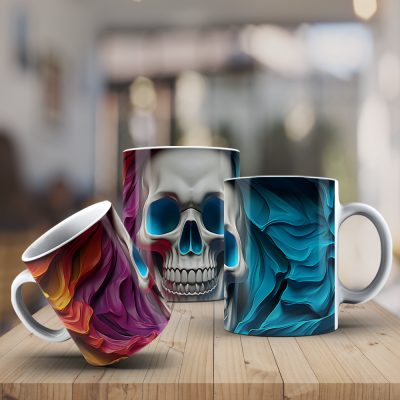 Caneca Caveiras Imagem  3D