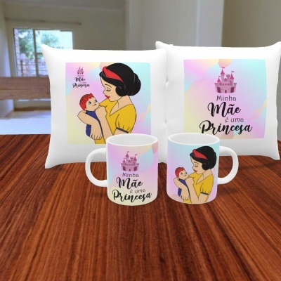 Pack Caneca e Capa de Almofada Mãe Princesa - 11 Imagens