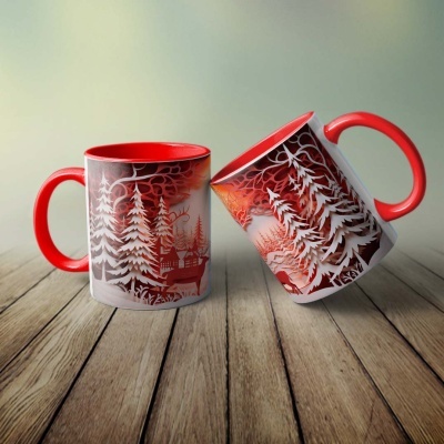 Caneca Natal Vermelho Imagem 3D