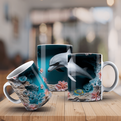 Caneca Golfinhos Imagem  3D
