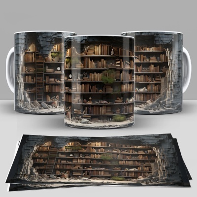 Caneca Biblioteca Imagem 3D