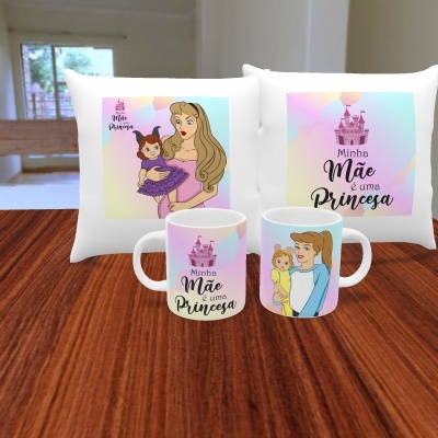 Pack Caneca e Capa de Almofada Mãe Princesa - 11 Imagens