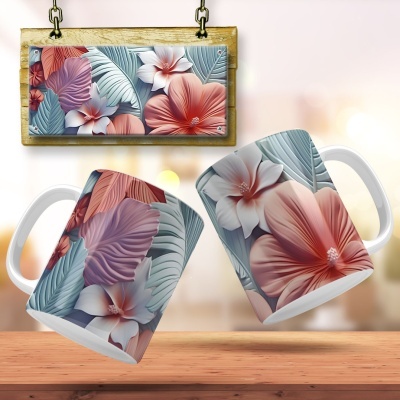 Caneca Floral Imagem  3D