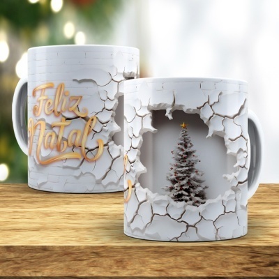Caneca Feliz Natal Imagem 3D