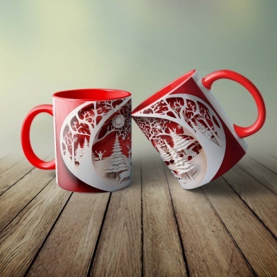 Caneca Natal Vermelho Imagem 3D