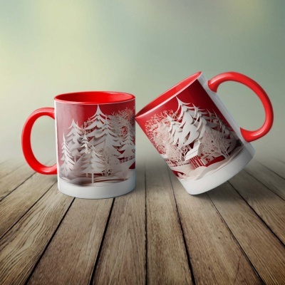 Caneca Natal Vermelho Imagem 3D