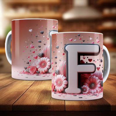 Caneca Alfabeto Floral Rosa