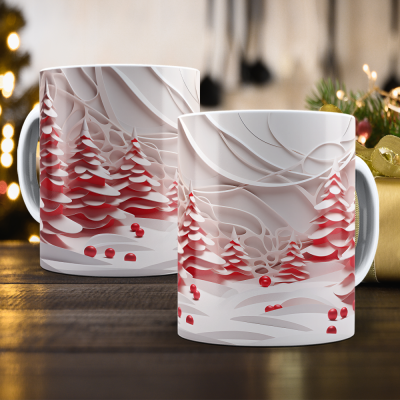 Caneca Natal Vermelho Imagem 3D
