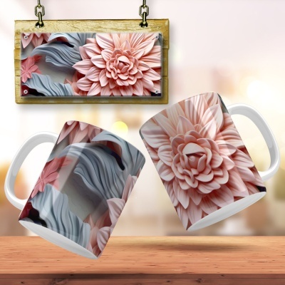 Caneca Floral Imagem  3D