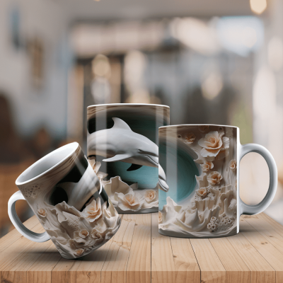 Caneca Golfinhos Imagem  3D