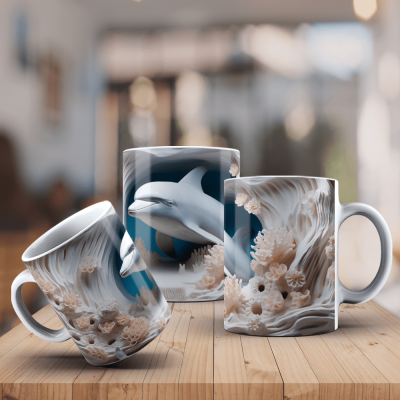 Caneca Golfinhos Imagem  3D