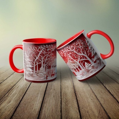 Caneca Natal Vermelho Imagem 3D