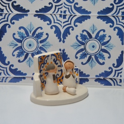 Presépio de Natal feito à mão em de cerâmica artesanal-Azulejos