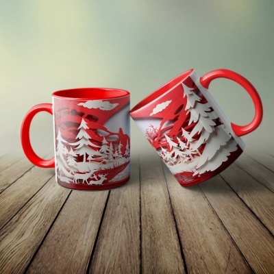 Caneca Natal Vermelho Imagem 3D