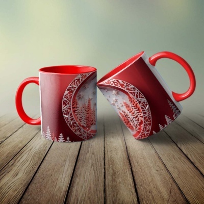 Caneca Natal Vermelho Imagem 3D