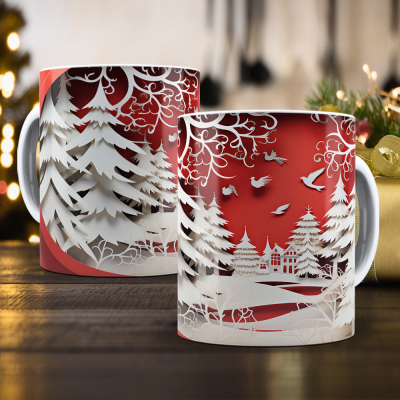 Caneca Natal Vermelho Imagem 3D