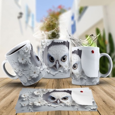 Caneca Coruja Imagem  3D