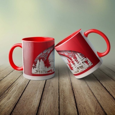 Caneca Natal Vermelho Imagem 3D