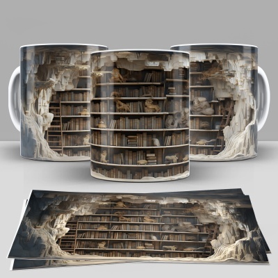Caneca Biblioteca Imagem 3D