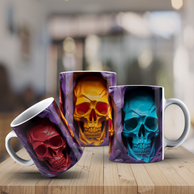 Caneca Caveiras Imagem  3D