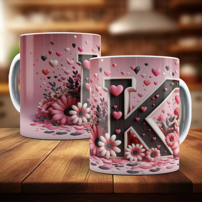 Caneca Alfabeto Floral Rosa