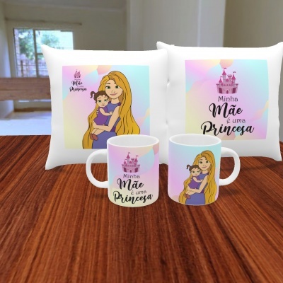 Pack Caneca e Capa de Almofada Mãe Princesa - 11 Imagens