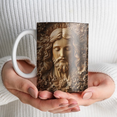 Caneca Jesus Cristo em Madeira