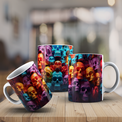 Caneca Caveiras Imagem  3D
