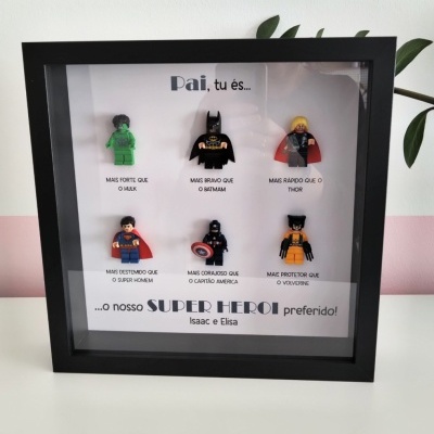 Quadro 3D Lego "Super Pai" 6 Figuras