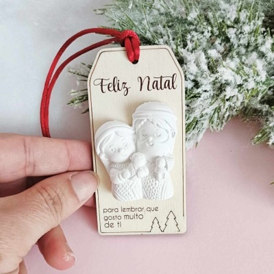 Tag em choupo com frase e Mini Presépio em pó cerâmico perfumado