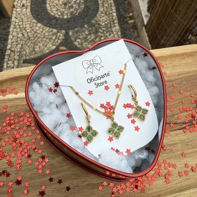 Conjunto colar e brincos Verde