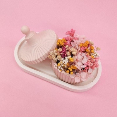 Conjunto Base + Porta Jóias com Flores Secas