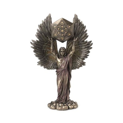 Escultura Arcanjo Metatron com Cubo de Metatron 34 cm em Resina | Geometria Sagrada