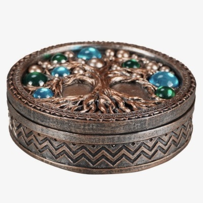 Caixa Árvore da Vida Étnica Decorativa para Armazenamento de Joias e Acessórios, Caixa de Resina Artesanal