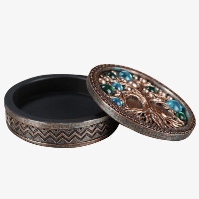 Caixa Árvore da Vida Étnica Decorativa para Armazenamento de Joias e Acessórios, Caixa de Resina Artesanal