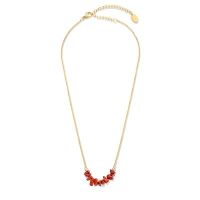 Colar CO88 aço dourado c/pedras coral