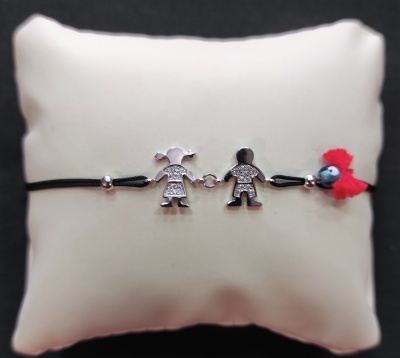 Pulseira de prata com fio macramé casal