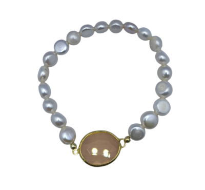 Pulseira Pérolas Água Doce e Pedra Beje