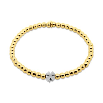 Pulseira aço CO88 esferas douradas c/ trevo prateado