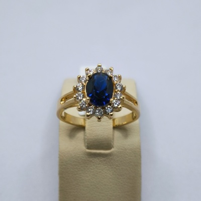 Anel de ouro pedra azul