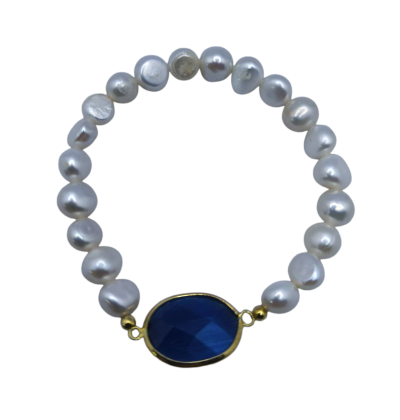 Pulseira Pérolas de Água Doce e Pedra Azul escura