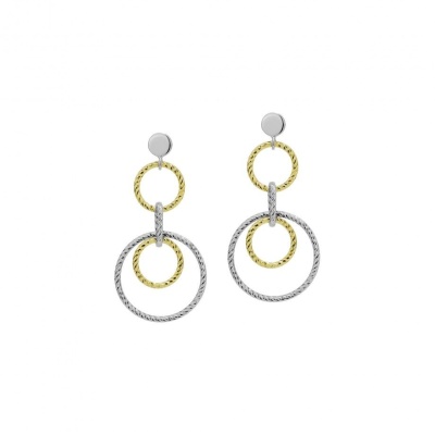 Brincos 3 Aros Torcidos Bicolor Prata