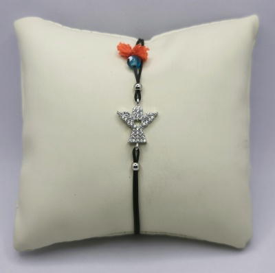 Pulseira de prata com fio macramé anjo