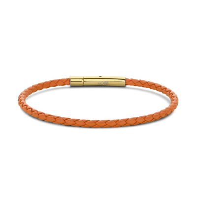 Pulseira CO88 couro laranja com fecho em aço dourado