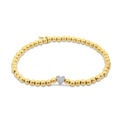 Pulseira aço CO88 esferas douradas c/ coração prateado